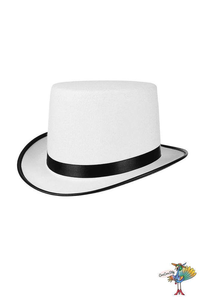 шляпа Цилиндр белая с черными краями, фетр высота 14 см