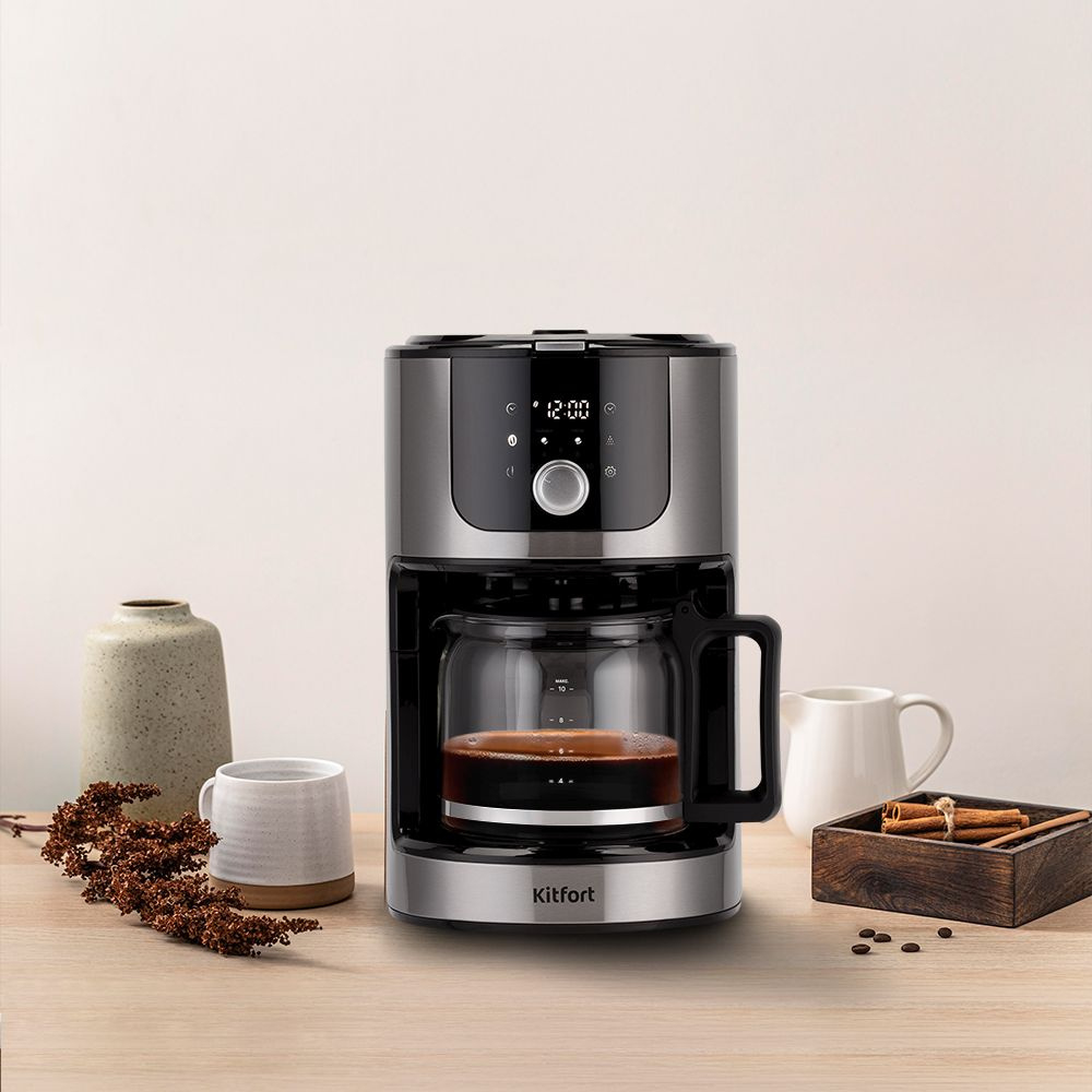 Кофемашина Kitfort КТ-782 1050Вт нержавеющая сталь/черный