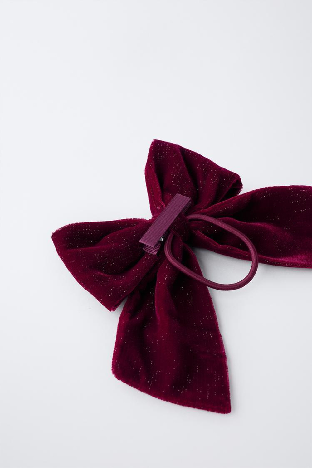 ZARA БАРХАТНАЯ РЕЗИНКА ДЛЯ ВОЛОС С БЛЕСТЯЩИМИ БАНТАМИ, ГРАНАТОВЫЙ