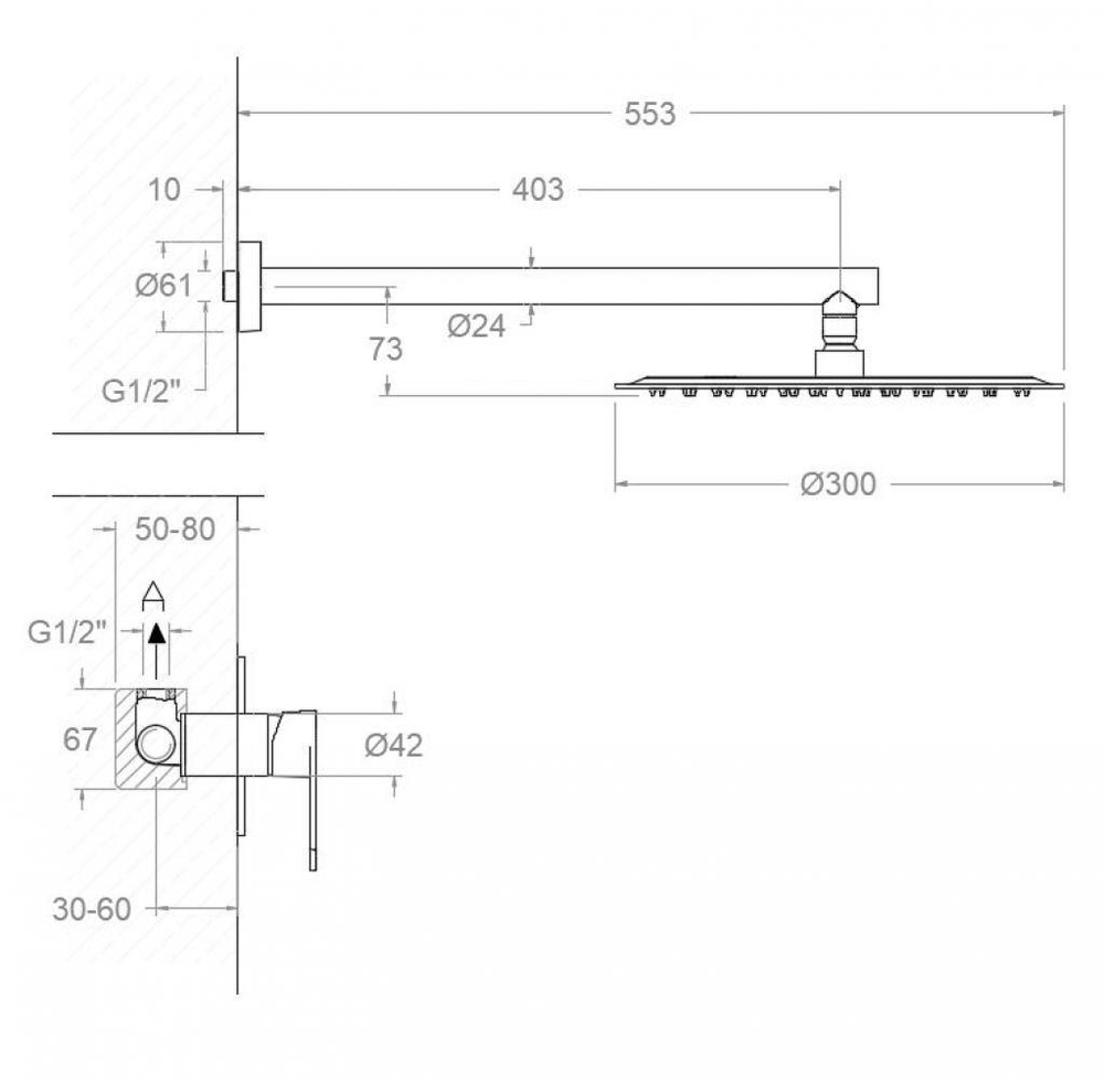 Встраиваемый смеситель для душа с тропическим душем ALEXIA K3618013