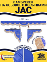 Ламбрекен с косынками стеганые Jac (экокожа, синий, бежевая бахрома "закрутка")