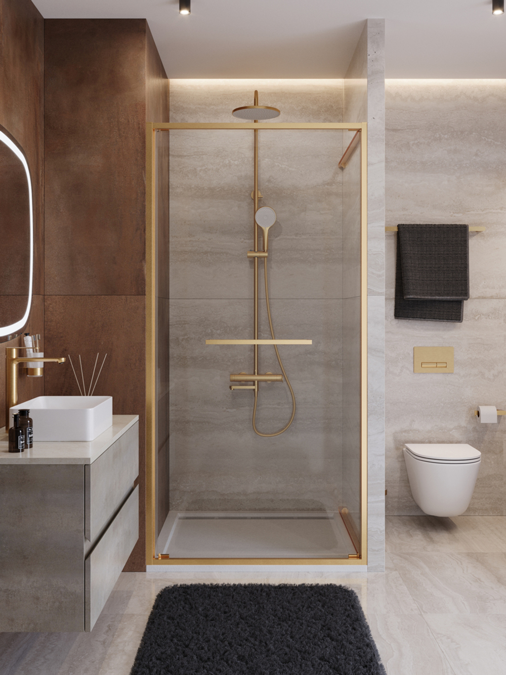 Душевая дверь Cezares LUX-B-FS-1-100-C-BORO, 100х195, профиль брашированное золото, стекло прозрачное