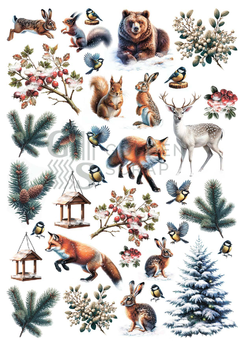 Набор тканевых высечек "Лесные звери" к коллекции "Зимушка" от GoldenScrap
