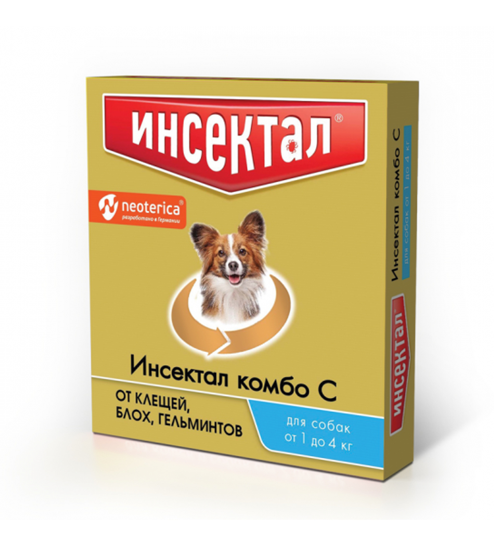 ИНСЕКТАЛ КОМБО Капли от блох, клещей и глистов для собак массой 1-4 кг