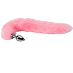 Серебристая анальная пробка с длинным нежно-розовым хвостом (Цвет: нежно-розовый)