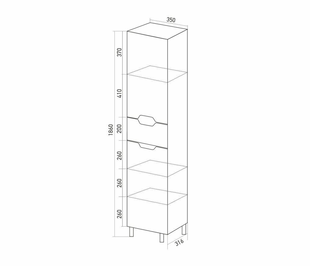 Пенал "ПРОМЕТЕЙ-35" правый (350*1860*320) (ПВХ)