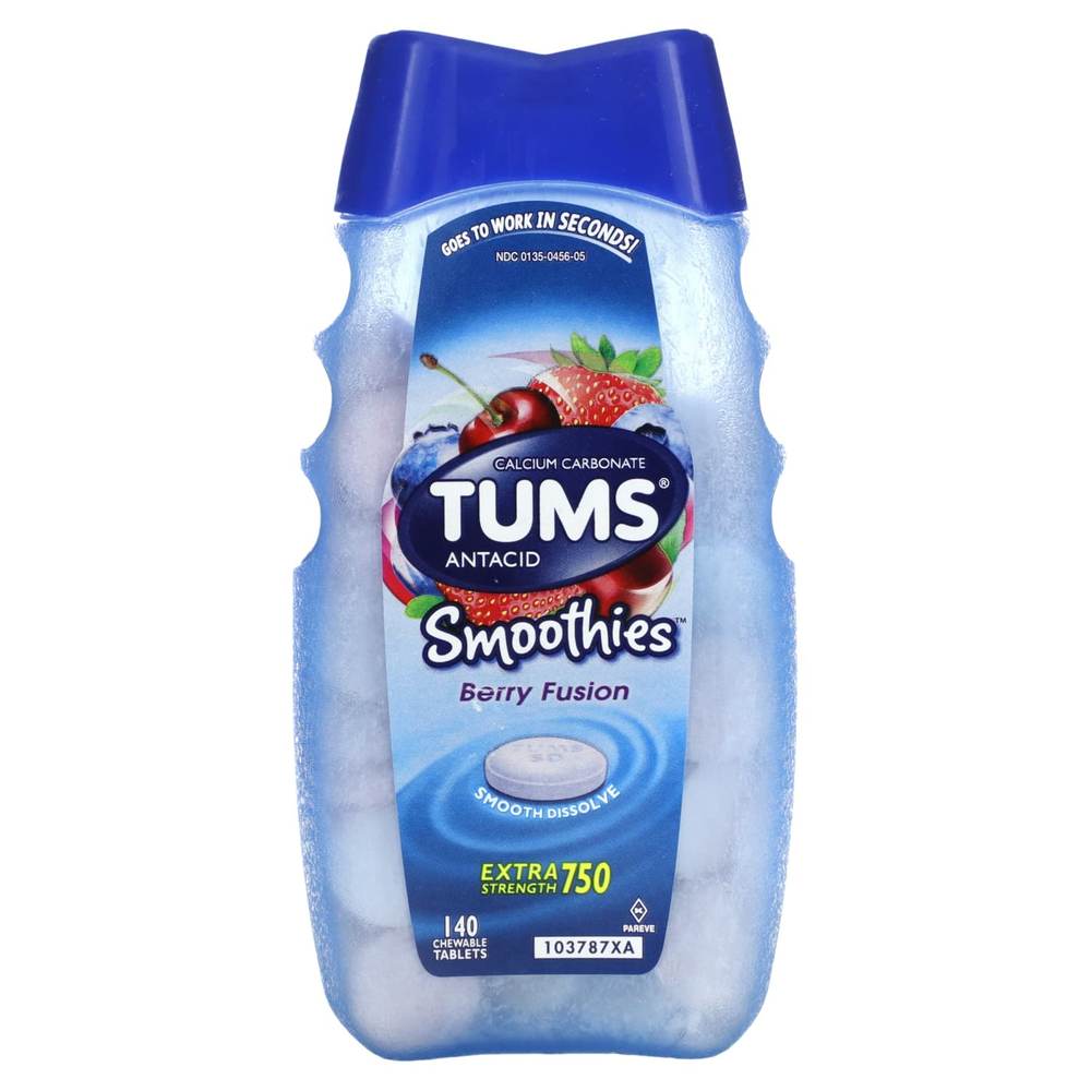 Tums, антацид, смузи, ягодный вкус, 750 мг, 140 жевательных таблеток