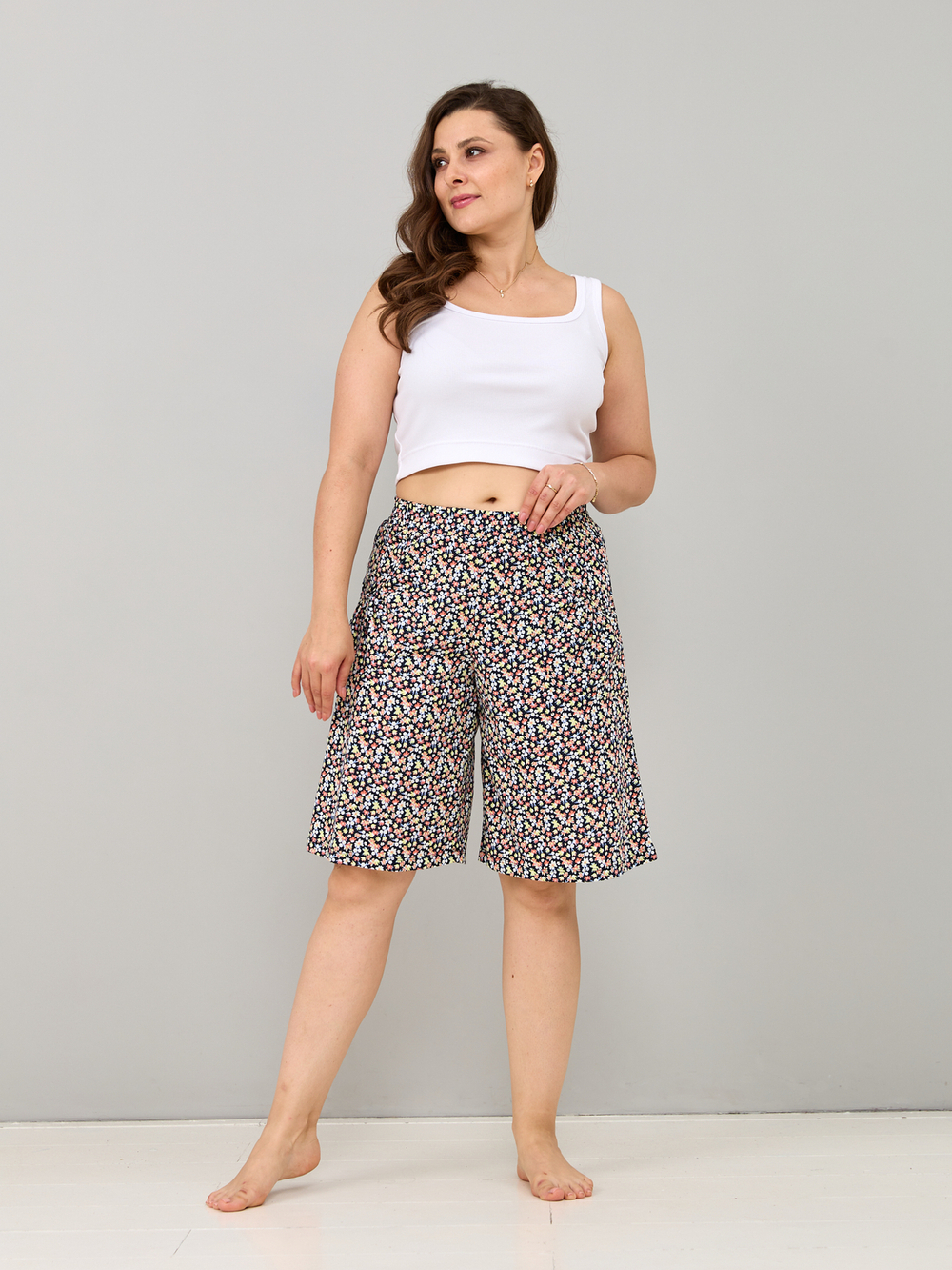 Юбка-шорты Ю-004/цветочки-желтооранжевые