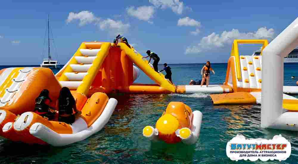 Надувной аквапарк на воде «Пиратский остров» 23×21×5 м
