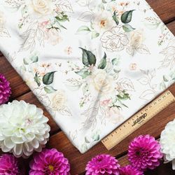 Ткань кулирная гладь белые полупрозрачные цветы