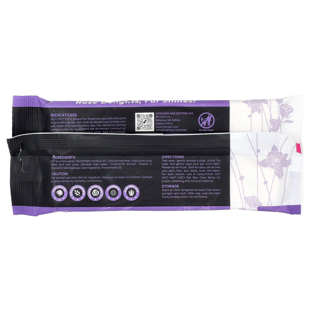 HICC Pet, салфетки для животных на растительной основе, для собак и кошек, с дамасской розой, 6 упаковок по 20 салфеток