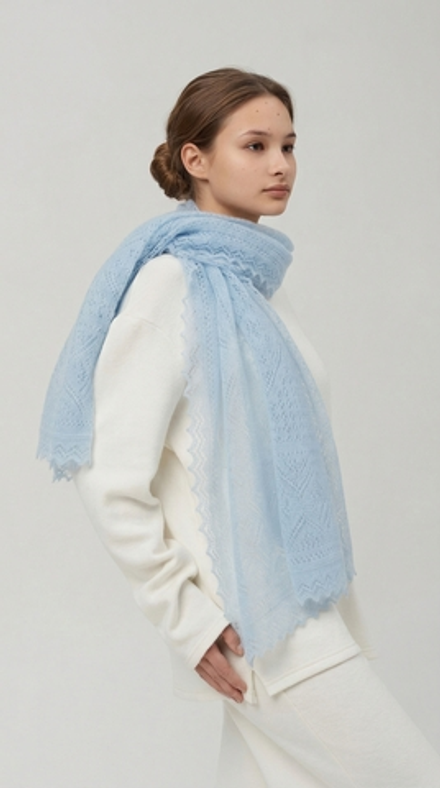 Оренбургский пуховый палантин А16070-04 голубой