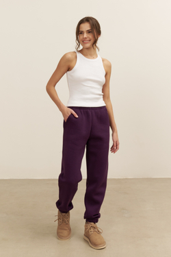 Джоггеры OVERSIZE, с начесом, темно-фиолетовые