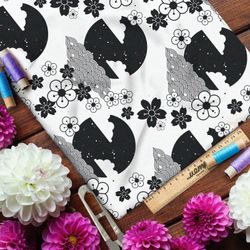 Ткань габардин чёрно-белые японские декорации