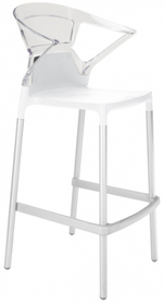 Кресло пластиковое барное Papatya Ego-K Bar, сатинированный алюминий, белый, прозрачный