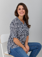 Блузка БЛ-131/синий-полосаквадрат
