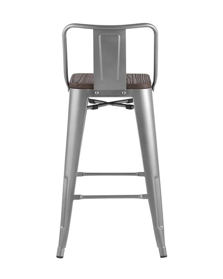 Стул полубарный TOLIX WOOD со спинкой серебристый матовый