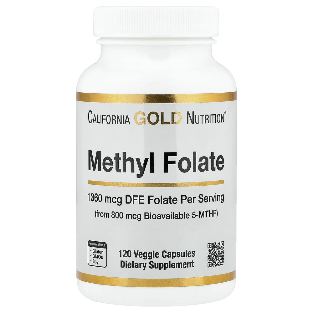 California Gold Nutrition, метилфолат и витамин C, 120 растительных капсул