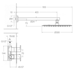 Встраиваемый термостатический смеситель для душа с тропическим душем ALEXIA K3624013NM чёрный