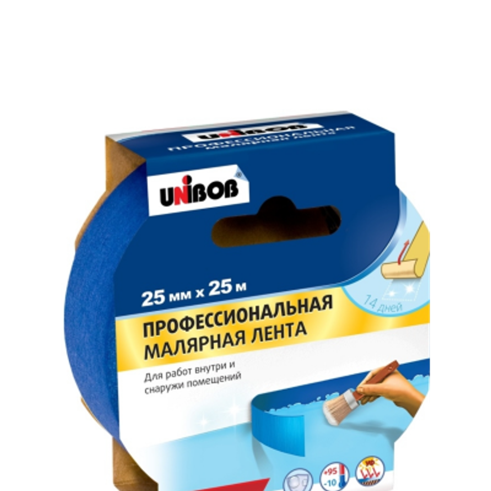 Лента малярная unibob для деликатных поверхностей 25 мм х 25 м синяя
