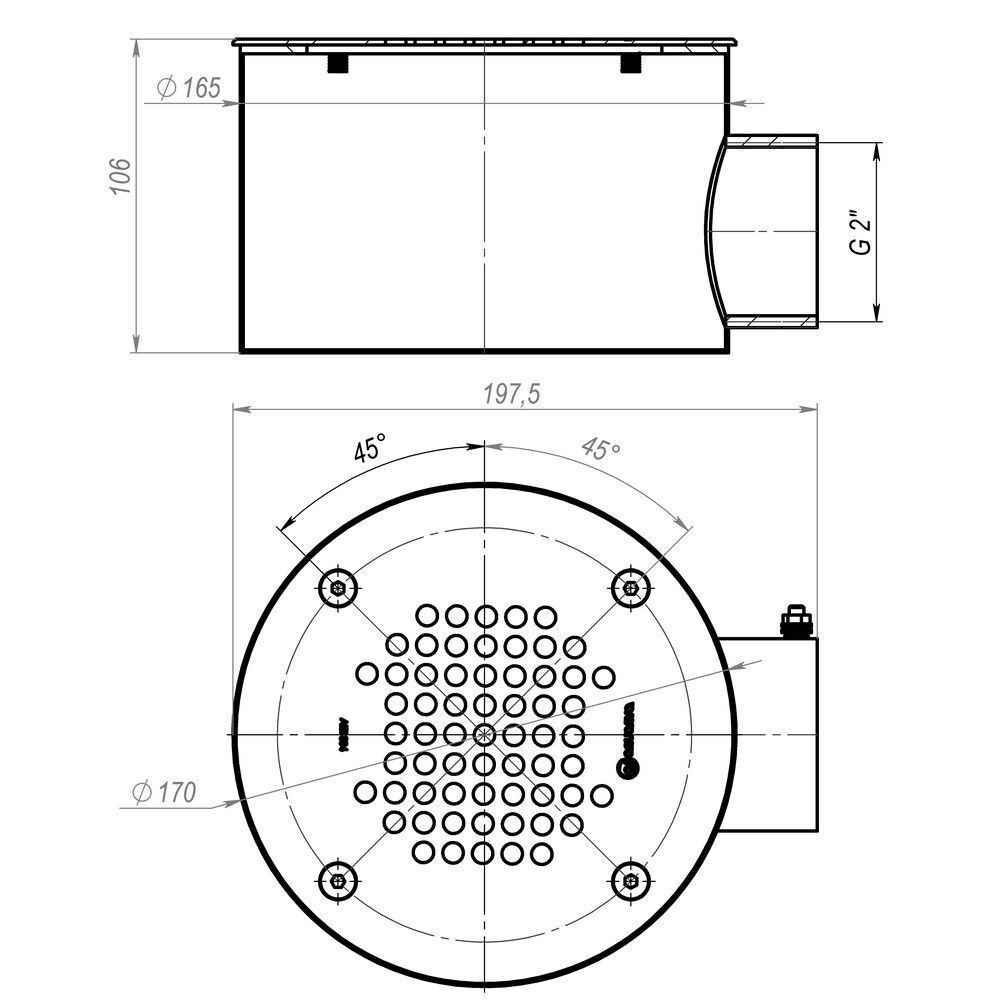 Донный слив под бетон Aquaviva 2'', AISI 304 (D165 мм)