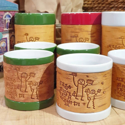 Кружка малая фарфоровая без ручки c берестой. Коллекция Onfim (Онфим)