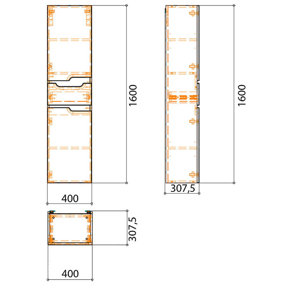 Пенал Azario KANTRI 40 400х307х1600 подвесной, левосторонний, белый глянец (CS00097264)