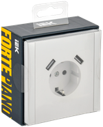 FORTE&PIANO Розетка 1-местная с заземлением с защитными шторками винтовое крепление 16А USB A+A 3,1А FP245 белый IEK