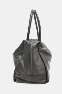 ZARA СУМКА-БОУЛИНГ MAXI ИЗ КОЖИ, СЕРЫЙ