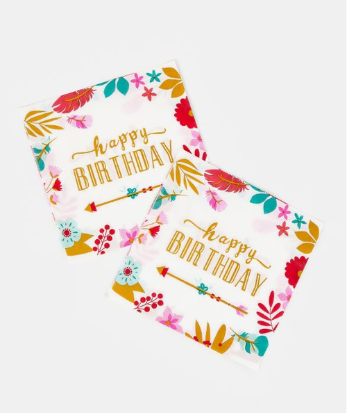 Салфетки бумажные "Happy birthday",природный принт, 20 шт.