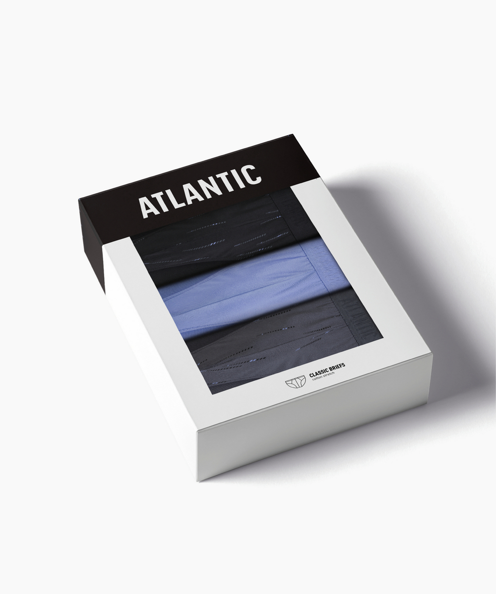 Мужские трусы слипы спорт Atlantic, набор из 3 шт., хлопок, черные + светло-голубые + графитовые, 3MP-193
