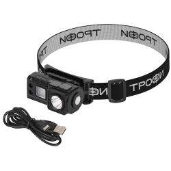 Фонарь налобный светодиодный Трофи GA-102 аккумуляторный 3 Bт сенсорное управление магнит клипса 5 режимов
