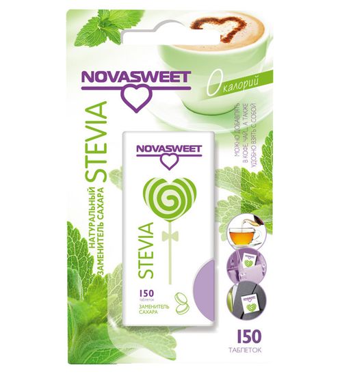 Заменитель сахара, таблетки в диспенсере, "Новасвит Стевия", 150 шт.