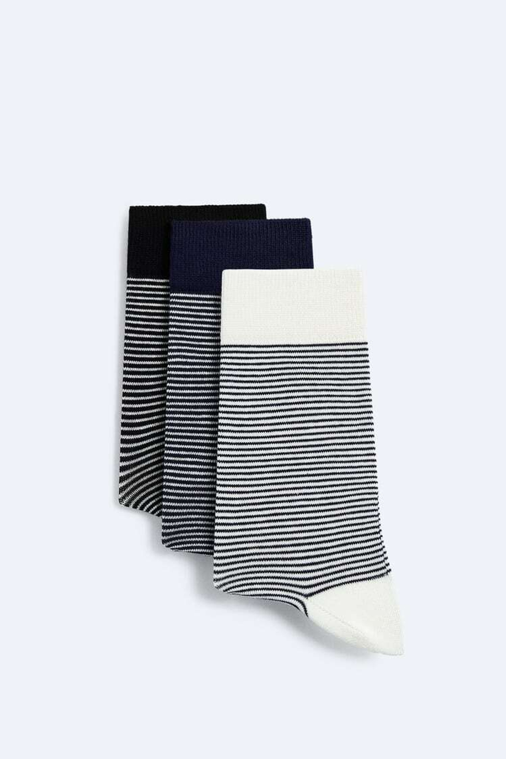 ZARA НАБОР ИЗ ТРЕХ ПАР НОСКОВ В ПОЛОСКУ, РАЗНОЦВЕТНЫЙ