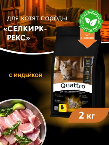 Корм сухой для котят породы Селкирк-рекс, с индейкой, 2кг, QUATTRO