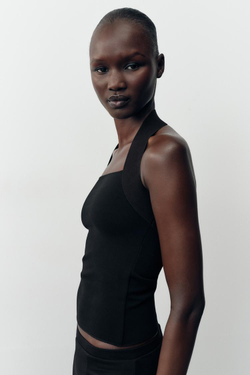 ZARA ЭЛАСТИЧНЫЙ ТОП С ГОРЛОВИНОЙ ХАЛТЕР, ЧЕРНЫЙ