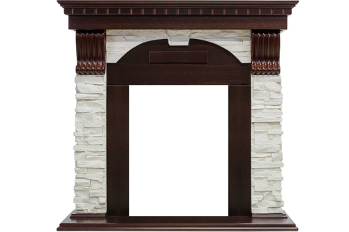 Каминокомплект Dublin - Темный дуб / Сланец белый с очагом Aspen Gold