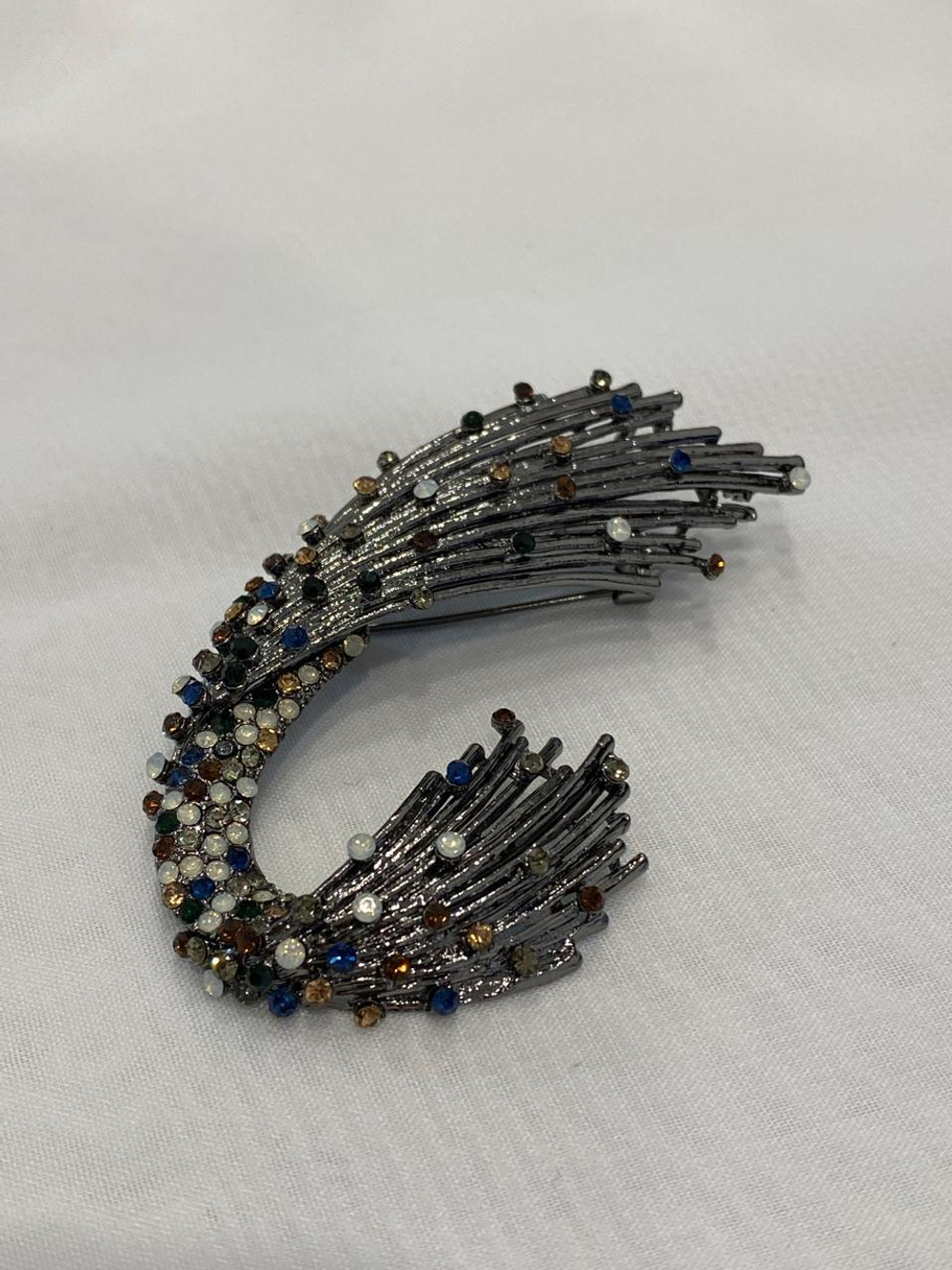 Брошь-кулон "Брызги" с разноцветными кристаллами, оттенок графит