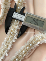 Тесьма белая с жемчугом твид