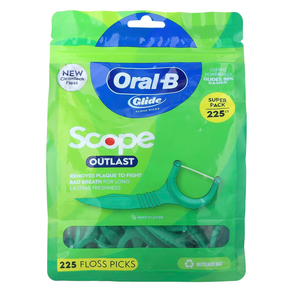 Oral-B, Glide, Scope Outlast, набор зубов, мятный, 225 шт.