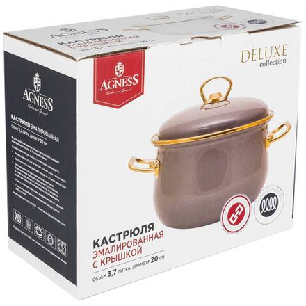 КАСТРЮЛЯ AGNESS ЭМАЛИРОВАННАЯ С КРЫШКОЙ, СЕРИЯ DELUXE, 20X13СМ, 3,7Л, ПОДХОДИТ ДЛЯ ИНДУКЦИИ