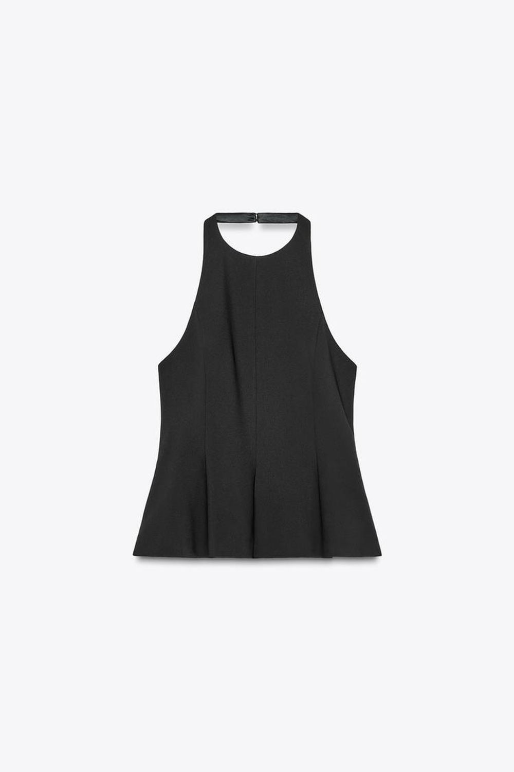 ZARA ТОП ИЗ ЭЛАСТИЧНОЙ ТКАНИ С ГОРЛОВИНОЙ ХАЛТЕР И БАСКОЙ, ЧЕРНЫЙ