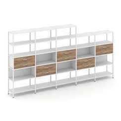 Shelf System Пятисекционный стеллаж пятиярусный с ящиками SN.STM-551 Белый/Дуб Табак/Металл Белый 39