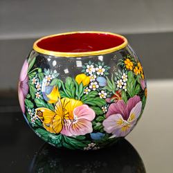 Вазочка с ручной росписью Палех "Анютины глазки"