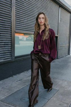 ZARA АТЛАСНАЯ РУБАШКА ОБЪЕМНОГО КРОЯ, БУРГУНДИ