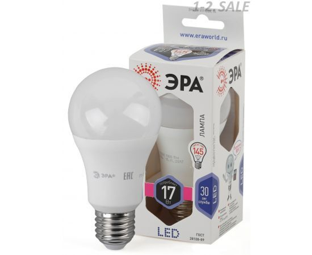 Лапочка ЭРА стандарт ЛОН A60 E27 17W(1360lm) 6000K 6K 120x60 A60-17W-860-E27 1672, 1 шт.