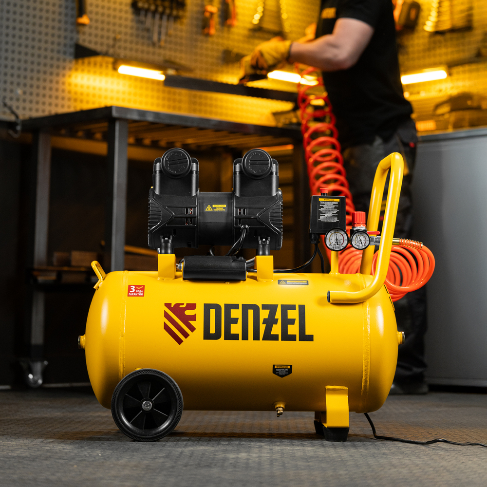 Компрессор безмасл. малошумный DLP-1500/50, 1,5 кВт,50 л, 2850 об/мин, 250 л/мин Denzel