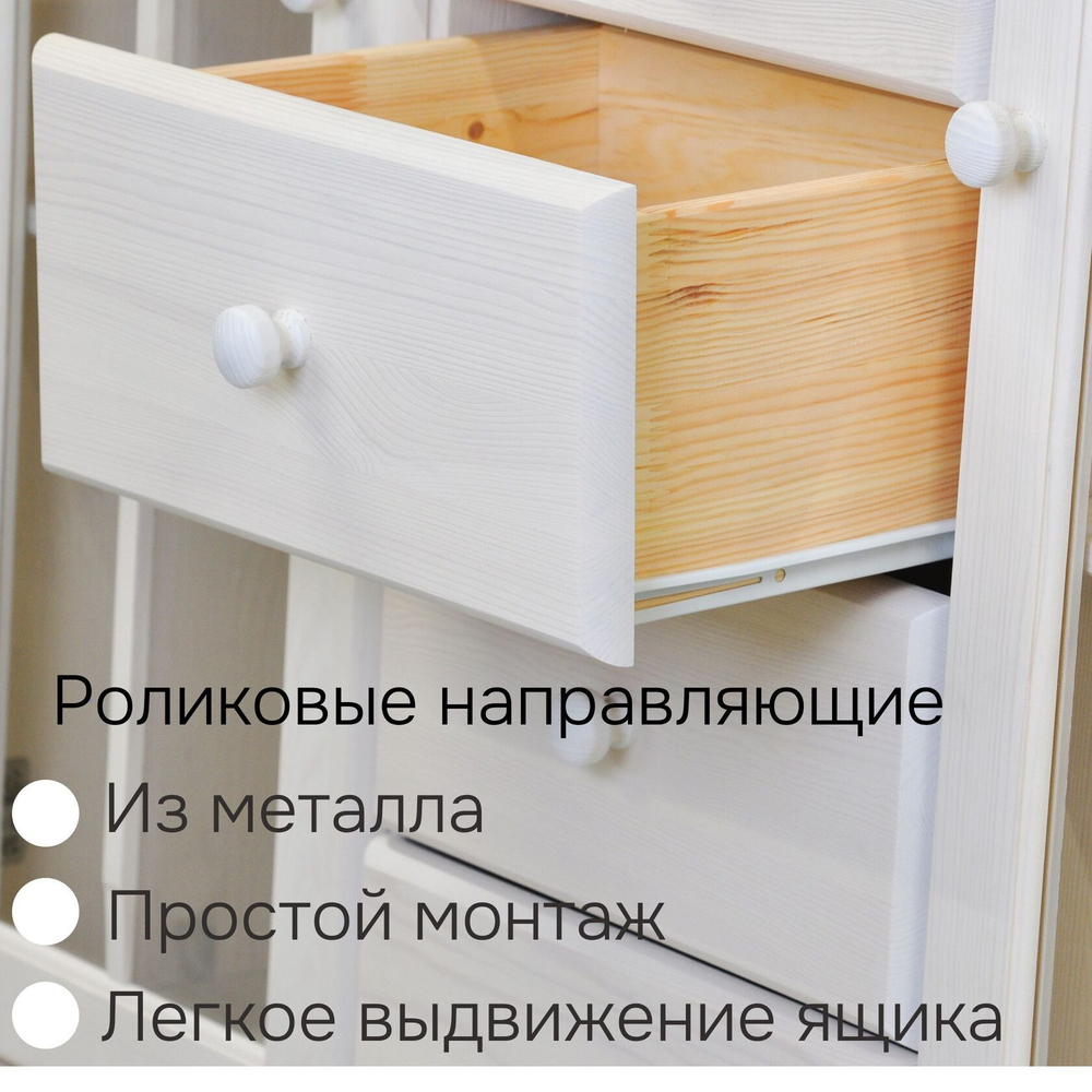 Шкаф-витрина двухдверная Бритта из сосны, с 4 ящиками, 113х32х128 см, белый воск