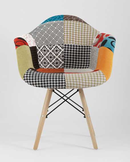 Eames DSW обивка тканевая в стиле пэчворк, ножки из массива бука