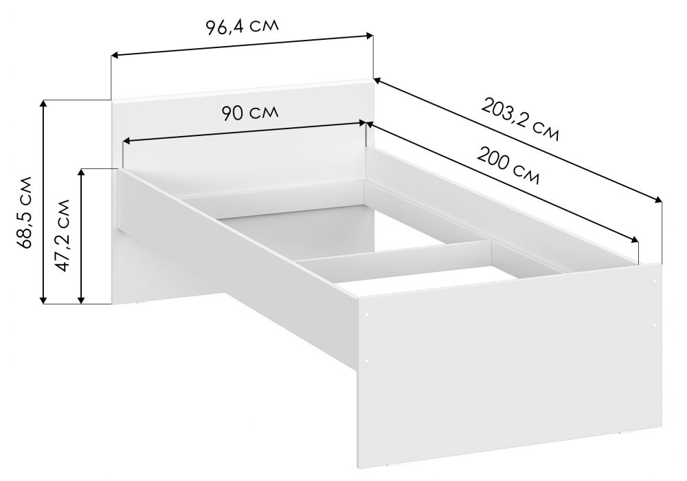 Односпальная кровать Валенсия 90х200 белый текстурный
